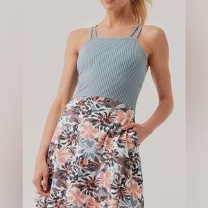 PACT Floral Striped Fit & Flare Strappy Multicolor Mini Dress Size S